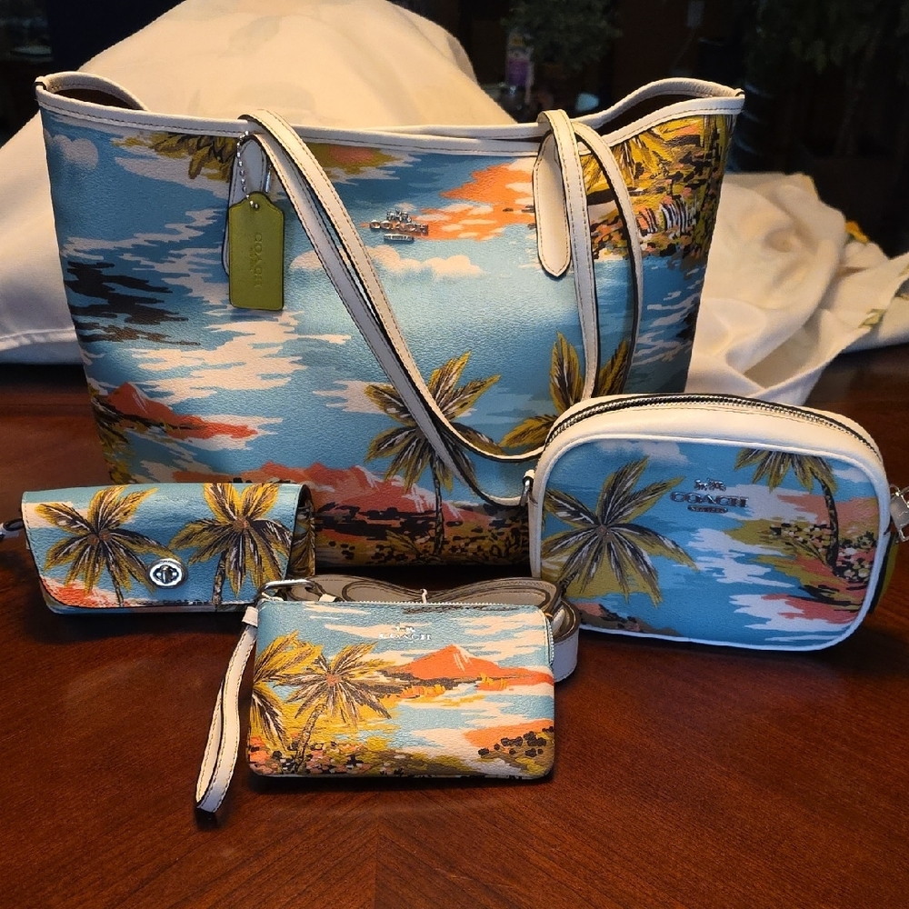 😎 Lot Coach Hawaiian Tropical Tote, wristlet, crossbody, sunglasses case 🌺🏝